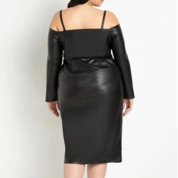Eloquii faux leather off cold shoulder bodycon midi dress long sleeve midi 18 - Picture 11 of 12